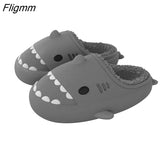 Fligmm Cartoon Shark Cotton Slippers Adults Kids Winter Warm Cute Shoes Parents Waterproof Indoor Outdoor Thick Sole Plush Slides