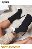 Fligmm Arriva Stretch Fabric Women Ankle Boots Pointed Toe High Heels Slip-On Sexy Sock heels Chelsea Boots 2023