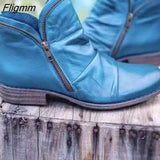 Fligmm 2023 Autumn Winter Retro Women Boots Fashion Genuine Leather Ankle Boots Cross Strappy Vintage Zapatos De Mujer Wram Botas