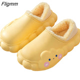 Fligmm Women Winter Fur Slippers Waterproof Warm Plush Household Slides Indoor Home Thick Sole Footwear Non-Slip Cloud  Plush Slides