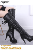 Fligmm New Women Boots Classics Red Sole Shoes Luxury Fashion Autumn Soft Leather Elegant Comfortable Knee High Boots Woman Ladies