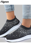 Fligmm Crystal Sneakers Women Summer Breathable Knit Non-slip Flats Woman Plus Size 43 Comfortable Soft Bottom Sports Shoes