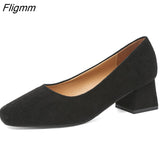 Fligmm Women High Heels Pumps Closed Square Toe Shallow Basic Office Square Heel Heels Classic Ladies Dress Party Slip-On Weding Shoes