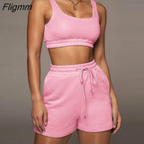 Fligmm Women Casual Sportswear Two Piece Sets Drawstring Crop Top and Shorts Summer Matching Set Athleisure 2023