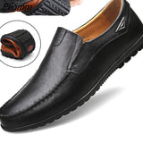 Fligmm Leather Men Casual Shoes Luxury Brand 2023 Mens Loafers Moccasins Breathable Slip on Black Driving Shoes Plus Size 37-47