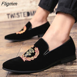 Fligmm Men's Fashion Suede Leather Embroidery Loafers Mens Casual Printed Moccasins Oxfords Shoes Man Party Driving Flats EU size 38-45