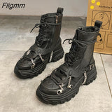 Fligmm Women shoes platform boots punk gothic for women boots combat boots ladies black boots metal button woman motorcycle boots