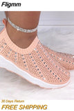 Fligmm Knit Mesh Crystal Sneakers Women Comfortable Breathable Flat Shoes Fashion Slip on Plus Size Casual Shoes Female