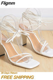 Fligmm White Black Woman Ankle Strap Sandals Leather Cross-Tied High Heels Shoes Sexy Lace Up Party Pumps shoe Size 35-42