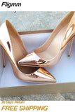 Fligmm Women Shiny Gold Pointed Toe Stiletto High Heels Sexy Ladies Patent Pumps 12cm 10cm 8cm Sparkly Wedding Bridal Shoes