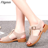 Fligmm toe Square heel sandals women 2023 summer shoes women Student Solid Zipper Low heel Metal Decoration Casual ladies shoes