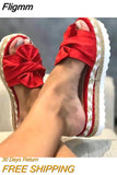 Fligmm Women Slippers Summer 2023 Platform Wedges Mid Heels Bow Tie Peep Toe Fashion Slides Beach Outdoor Ladies Shoes Zapatos De Mujer