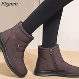 Fligmm Ankle Boots Women Waterproof Women Snow Boots Black Round Toe Shoes Woman Comfortable Female Flat Boots Sneakers Big Size