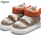 Fligmm Waterproof Indoor Slippers Women Men Winter Shoes Warm Plush Thick Sole Couples Home Floor Boots Ladies Platform Slippers