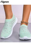 Fligmm Crystal Sneakers Women Summer Breathable Knit Non-slip Flats Woman Plus Size 43 Comfortable Soft Bottom Sports Shoes