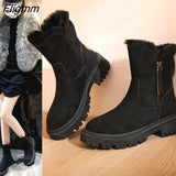 Fligmm Snow Boots Women 2023 Winter Warm Fashion Designer Platform Boots Gladiator Non-slip Short Plush Flats Suede Shoes Mujer