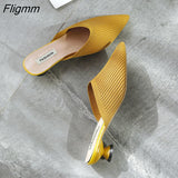 Fligmm Elastic Mesh slippers women 2023 Summer shoes women Fashion Pointed Toe Slides Spike Heels Beige Mules female shoes