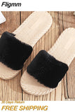 Fligmm Winter Women Furry Slippers Soft Plush Faux Fur Floor Shoes Indoor Ladies Warm Home Slippers Open Toe Fluffy House Slides