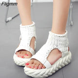 Fligmm Elastic Mesh Platform sandals 2023 Summer shoes women Fashion Open toe flat sandals Sweet Hollow Slip-On female shoes