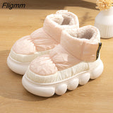 Fligmm Waterproof Indoor Slippers Women Men Winter Shoes Warm Plush Thick Sole Couples Home Floor Boots Ladies Platform Slippers