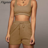 Fligmm Women Casual Sportswear Two Piece Sets Drawstring Crop Top and Shorts Summer Matching Set Athleisure 2023