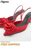 Fligmm Autumn Woman Flower Heels Fashion Pointed Toes Satin Red Sandals Elegant Slingbacks Back Strap Stiletto Party Pumps Women