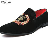 Fligmm Men's Fashion Suede Leather Embroidery Loafers Mens Casual Printed Moccasins Oxfords Shoes Man Party Driving Flats EU size 38-45