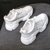 Fligmm Beige Warm Sneakers Women New Spring Autumn Shoes Women Fashion Thick Sole Comfortable Flats Lace-Up White Sneakers