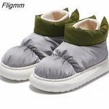 Fligmm Waterproof Indoor Slippers Women Men Winter Shoes Warm Plush Thick Sole Couples Home Floor Boots Ladies Platform Slippers