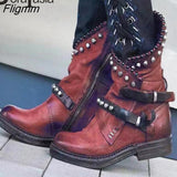 Fligmm Retro Female Buckle Zipper Sewing Winter Boots Fashion Brand Boots Women Round Toe Casual Daily Ankle Shoes Woman