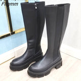 Fligmm Brand Design Women Genuine Leather Boots Knee High Boots Platform Thick Heel Riding Boots Zipper Autumn Winter White 42