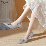 Fligmm Women Pointed Toe Thin High Heels Bling Crystal Ladies Elegant Fashion Pumps Party Wedding Shoes Autumn Spring Winter