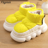 Fligmm Waterproof Indoor Slippers Women Men Winter Shoes Warm Plush Thick Sole Couples Home Floor Boots Ladies Platform Slippers