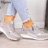 Fligmm Women Shoes Wedge Flat Shoes New Fashion Gold Sneakers Zipper Platform Trainers Women Shoes Casual Lace-Up Womens Sneakers 925