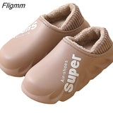 Fligmm Women Winter Fur Slippers Waterproof Warm Plush Household Slides Indoor Home Thick Sole Footwear Non-Slip Cloud  Plush Slides