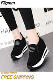 Fligmm Flock Increasing Shoes High Heels Lady Casual black Women Sneakers Leisure Platform Shoes Slip-On Breathable Height Sneakers