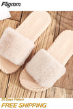 Fligmm Winter Women Furry Slippers Soft Plush Faux Fur Floor Shoes Indoor Ladies Warm Home Slippers Open Toe Fluffy House Slides