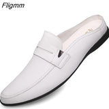 Fligmm Luxury Men's Slippers Genuine Leather Loafers Men Moccasins Casual Non-slip Man Shoes Summer Fashion Half Shoes For Men