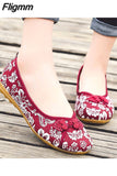 Fligmm 2023 Spring New Print Flats Women Comfortable Slip-on Soft Bottom Loafers Shoes Woman Chinese Style Non-slip Casual Shoes