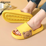 Fligmm Womens Slippers Beach Slides Cartoon Bear Flip Flops Men's Thick Sole Indoor Bathroom Anti-Slip Shoes 2023 Summer Couple Sandals