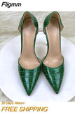 Fligmm Green Crocodile Effect Women Pointy Toe High Heels 8cm 10cm 12cm Customize Ladies Sexy Stiletto Pumps Club Party Shoes