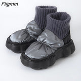 Fligmm Waterproof Indoor Slippers Women Men Winter Shoes Warm Plush Thick Sole Couples Home Floor Boots Ladies Platform Slippers