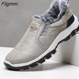 Fligmm Men Boots Winter Plush Ankle Boots for Men Outdoor Moccasin Keep Warm Sneakers Comfortable Lightweight Casual Shoes for Men