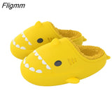 Fligmm Cartoon Shark Cotton Slippers Adults Kids Winter Warm Cute Shoes Parents Waterproof Indoor Outdoor Thick Sole Plush Slides