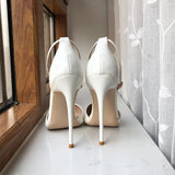 Fligmm White Patent Women Ankle Strap Pointy Toe High Heel Shoes Comfortable Elegant D'orsay Stiletto Pumps Color Customizable