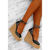 Fligmm Shoes for Women Beige Heeled Sandals 2023 Summer Buckle Large Size Clogs Wedge Black Fashion Girls Multicolored Big High