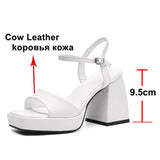 Fligmm Genuine Leather Women Shoes Super High Heel Platform Thick Heel Sandals Square Toe Ladies Footwear Fashion Summer Black