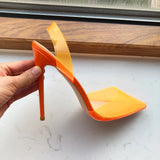 Fligmm Orange Summer Women Transparent Soft PVC Pointy Toe High Heel Slingback Shoes Jelly Stiletto Pumps Colors Customizable