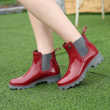 Fligmm fashion quality lady PVC rubber shoes warm rain boots bright women's high-heeled elastic low-tube rainboots women shoes d34