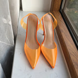 Fligmm Orange Summer Women Transparent Soft PVC Pointy Toe High Heel Slingback Shoes Jelly Stiletto Pumps Colors Customizable